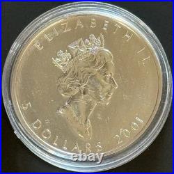 2001 1 Oz. 9999 Fine Silver Canada? Red Fall Colorized Maple Leaf Coin In Cap