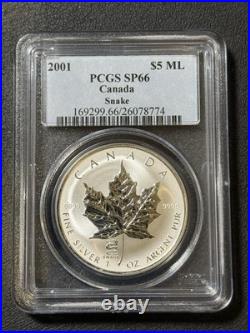 2001 1 Oz. 9999 Silver Canada Maple Leaf with Zodiac Series Snake Privy Mark