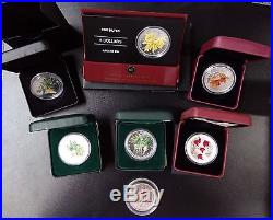 2001-2007 canada $5 maple leaf colored silver bullion 7 COIN set (NO TAX)