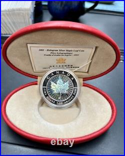 2001 Canada Silver Proof $5 coin Hologram Maple Leaf in Case with COA BEAUTY