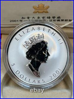 2001 Canada Silver Proof $5 coin Hologram Maple Leaf in Case with COA BEAUTY