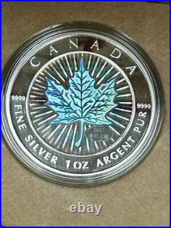 2001 Canada Silver Proof $5 coin Hologram Maple Leaf in Case with COA BEAUTY