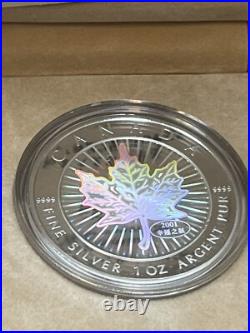 2001 Canada Silver Proof $5 coin Hologram Maple Leaf in Case with COA BEAUTY