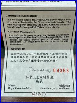 2001 Canada Silver Proof $5 coin Hologram Maple Leaf in Case with COA BEAUTY