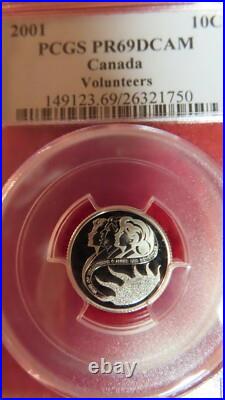 2001 Canada Silver Volunteers 10 Cents Pcgs Pr-69 Dcam Finest Grade