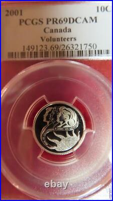 2001 Canada Silver Volunteers 10 Cents Pcgs Pr-69 Dcam Finest Grade