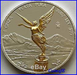 2002 1 Onza Mexico Libertad 1 Oz. 999 Gold Gilded Series Silver Coin