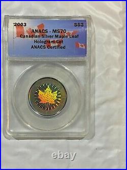 2003 Canada Maple Leaf Hologram Set 5 Silver Coins ANACS MS70 with Wood Case