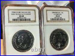 2004 1604? Canada $1 Silver PRIVY FLEUR DE LYS? 2 Coins SET? NGC MS