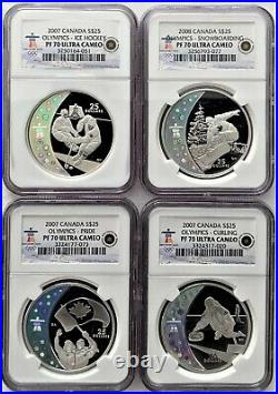 2007/2008 Canada Proof Silver $25 Vancouver 2010 Olympics 4 Coin Set Ngc Pf70