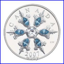 2007 Canada $20 Blue Crystal Snowflake Aquamarine, 1.5 oz Silver Coin