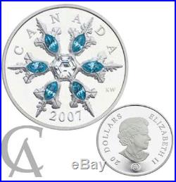 2007 Canada $20 Blue Crystal Snowflake Silver Coin