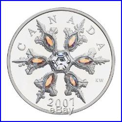 2007 Canada $20 Iridescent Crystal Snowflake Sterling Silver Coin Swarovski RCM