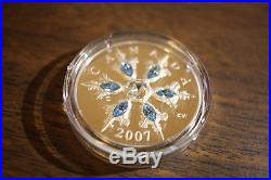 2007 Canada Sterling Silver Coin Blue Crystal Snowflake $20 Swarovski RARE