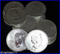 2008-2016 Canada Silver Maple Leaf $5 BU Mixed Date Coins Tube Roll -Total 25 oz