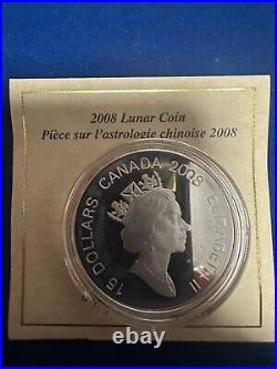 2008 Canada 15$ Sterling Silver Coin Zodiac Lunar Calendar Year Of The Rat