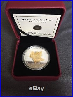 2008 Canada Silver Maple Leaf 20th Anniversary Pure Silver Coin with Box/CoA