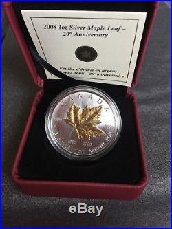 2008 Canada Silver Maple Leaf 20th Anniversary Pure Silver Coin with Box/CoA
