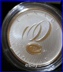 2009 $1 Silver proof coin MONTREAL CANADIANS HABS 24KT GOLD GILD (NO stand)