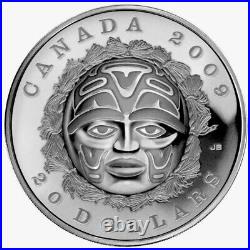 2009 $20 CANADA SUMMER MOON MASK 1 oz PURE SILVER COIN