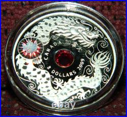 2009 CANADA $8 MAPLE OF WISDOM DRAGON SILVER COIN WithHOLOGRAM & CRYSTAL INSET