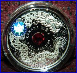 2009 CANADA $8 MAPLE OF WISDOM DRAGON SILVER COIN WithHOLOGRAM & CRYSTAL INSET