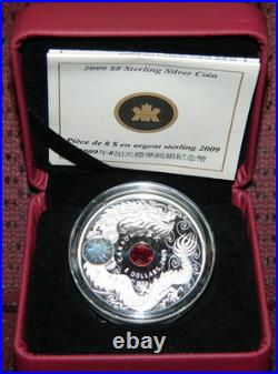 2009 CANADA $8 MAPLE OF WISDOM DRAGON SILVER COIN WithHOLOGRAM & CRYSTAL INSET