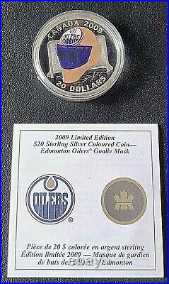 2009 Canada $20 Silver Coin Edmonton Oilers Goalie Mask Low Mintage