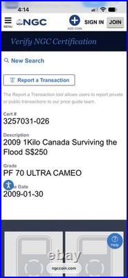 2009 Canada $250 Silver Kilo Coin-Olympic GamesSurviving the Flood with COA