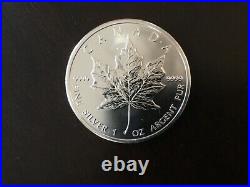 2009 Canada 5 Dollar Silver Maple Leaf 1oz. 999 silver coins, 25 in tube