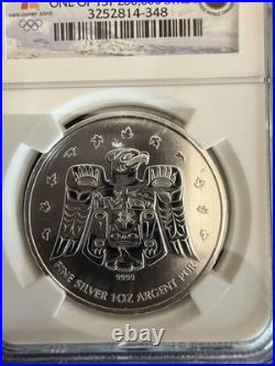 2009 Canada C$5 Vancouver Olympics 2010 Silver Coin NGC MS69 Thunderbird 1oz
