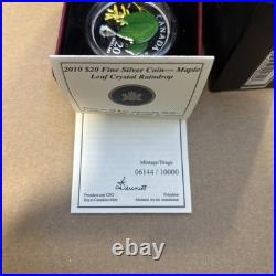 2010 $20 Fine Silver Coin Maple Leaf Crystal Raindrop