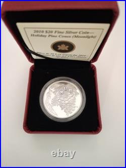 2010-Canada $20 Holiday Pine Cones Moonlight. 9999 Silver Coin With OGP & COA