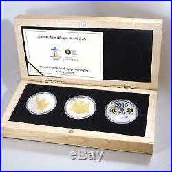 2010 Vancouver Canada Olympics 3 PURE Silver & Gold Coin Set Royal Mint Box COA