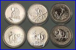 2011-2013 CANADIAN 1 oz SILVER WILDLIFE SERIES COMPLETE 6 COIN SET IN AIR TITES