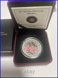 2011 $20 Canada Proof Fine Silver Coin Wild Rose With Swarovski Crystal