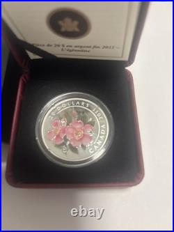 2011 $20 Canada Proof Fine Silver Coin Wild Rose With Swarovski Crystal