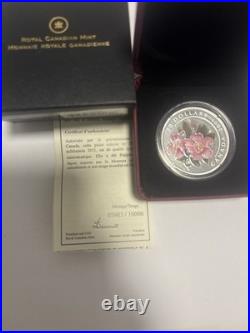 2011 $20 Canada Proof Fine Silver Coin Wild Rose With Swarovski Crystal