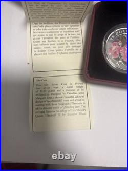2011 $20 Canada Proof Fine Silver Coin Wild Rose With Swarovski Crystal