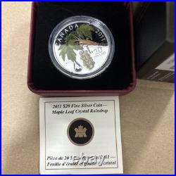 2011 $20 Fine Silver Coin Maple Leaf Crystal Raindrop