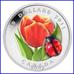 2011 Canada $20 Fine Silver Coin Tulip with Venetian Glass Ladybug