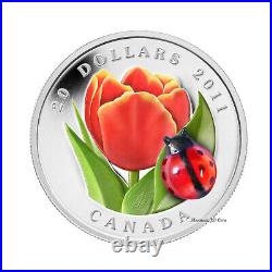 2011 Canada $20 Tulip With Venetian Glass Ladybug 99.99% Fine Silver Coin