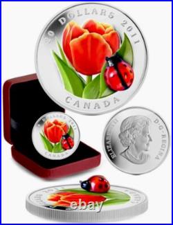 2011 Canada $20 Tulip With Venetian Glass Ladybug Fine Silver Coin