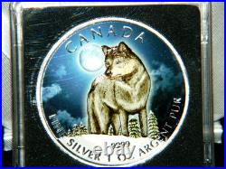 2011 Canada $5 Wildlife Series Arctic Wolf Full Color 1 Oz Silver Coin & Box