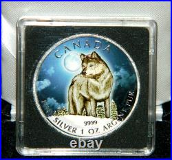 2011 Canada $5 Wildlife Series Arctic Wolf Full Color 1 Oz Silver Coin & Box