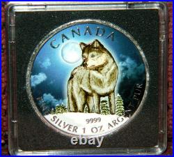 2011 Canada $5 Wildlife Series Arctic Wolf Full Color 1 Oz Silver Coin & Box
