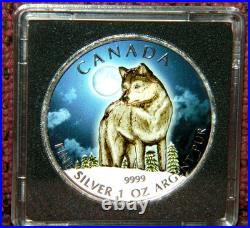 2011 Canada $5 Wildlife Series Arctic Wolf Full Color 1 Oz Silver Coin & Box