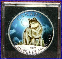 2011 Canada $5 Wildlife Series Arctic Wolf Full Color 1 Oz Silver Coin & Box
