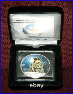 2011 Canada $5 Wildlife Series Arctic Wolf Full Color 1 Oz Silver Coin & Box