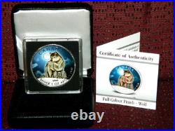 2011 Canada $5 Wildlife Series Arctic Wolf Full Color 1 Oz Silver Coin & Box